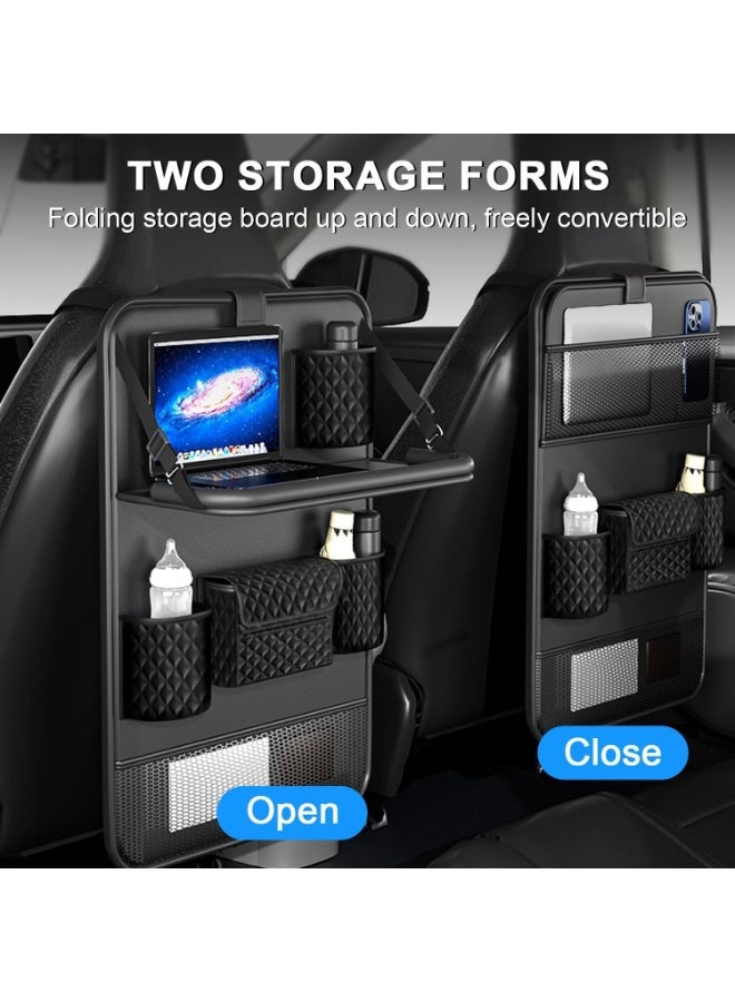 SYOSI Backseat Car Organizer, Car Backseat Organizer With Foldable Tray, Kick Mats Seat Protector for Kids, Waterproof Multi-Pocket Storage for Road Trips, SUV and Car Interior (Black) - Image 3